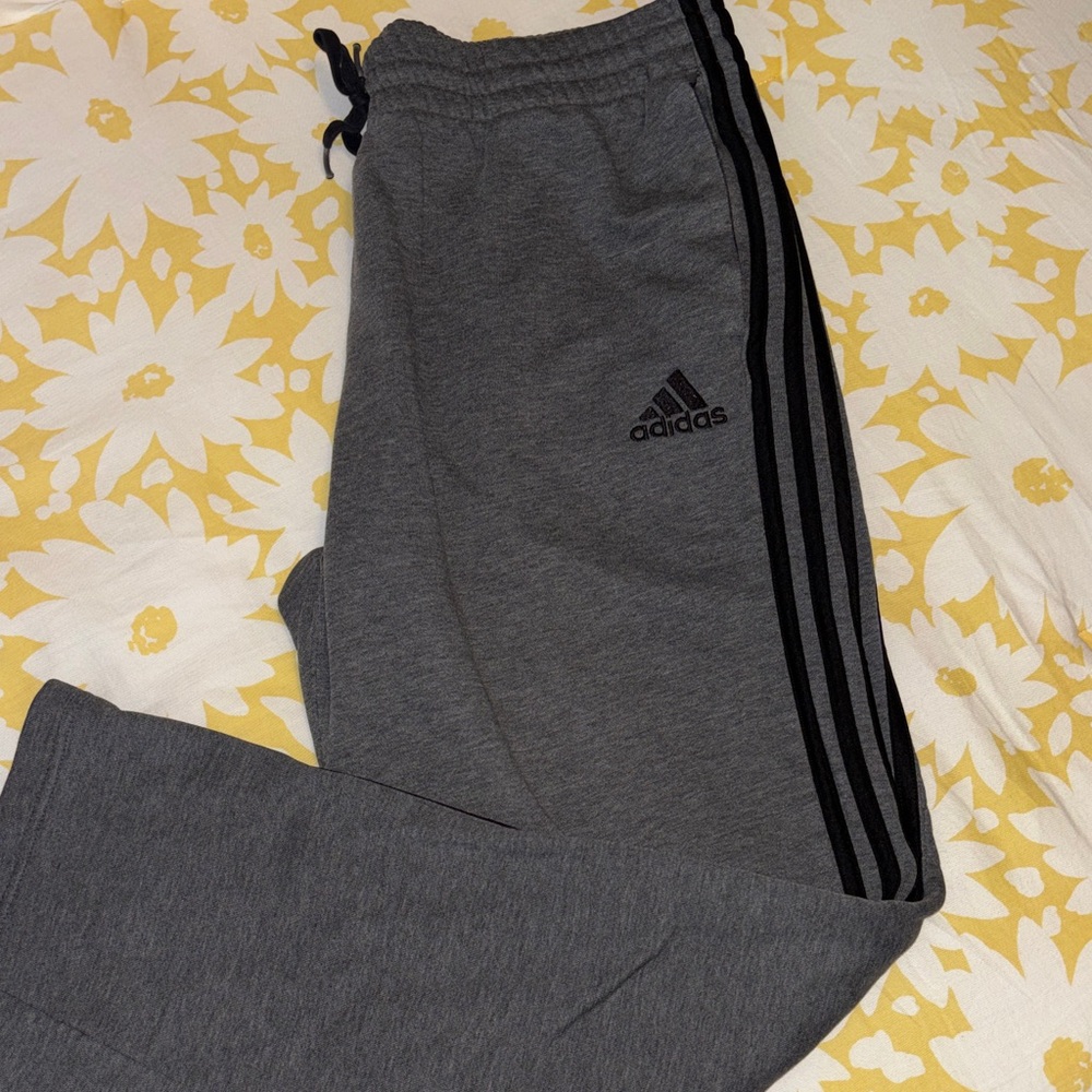 Adidas Mens Charcoal Joggers with Black Stripes